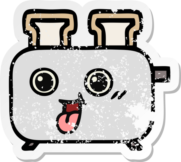 Bir insan tarafından çizilmiş bir ekmek kızartma makinesinin hüzünlü çıkartması.