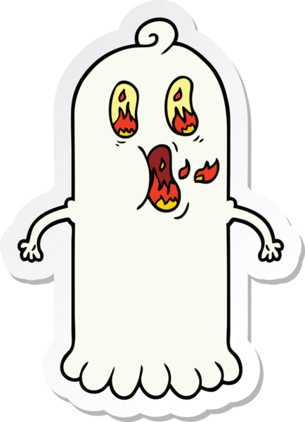 Bir insan tarafından çizilmiş alevli gözlü bir hayaletin çıkartması.