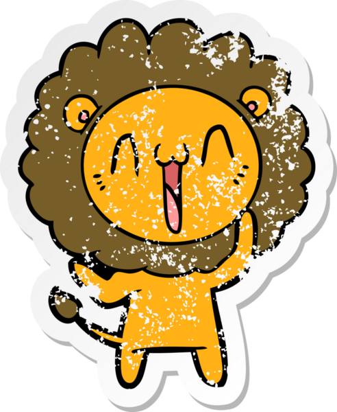 Bir insan tarafından çizilmiş mutlu çizgi film aslanının sıkıntılı çıkartması.