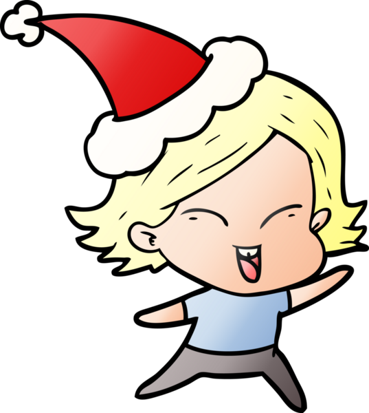 Bir insan tarafından çizilmiş Noel Baba şapkası takan bir kızın gradyan çizimi.