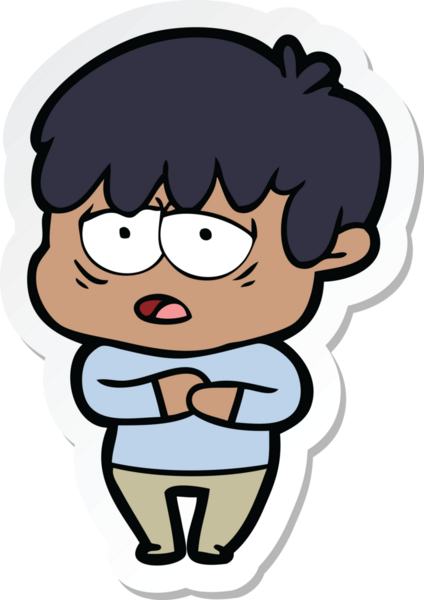 Bir insan tarafından çizilmiş bitkin bir çocuk çizgi filminin çıkartması.