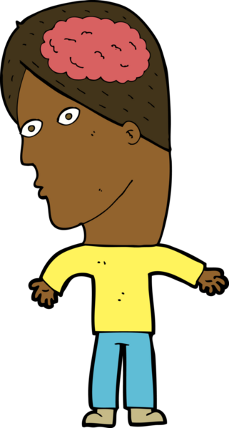 Bir insan tarafından çizilmiş beyin sembolü olan çizgi film adamı.