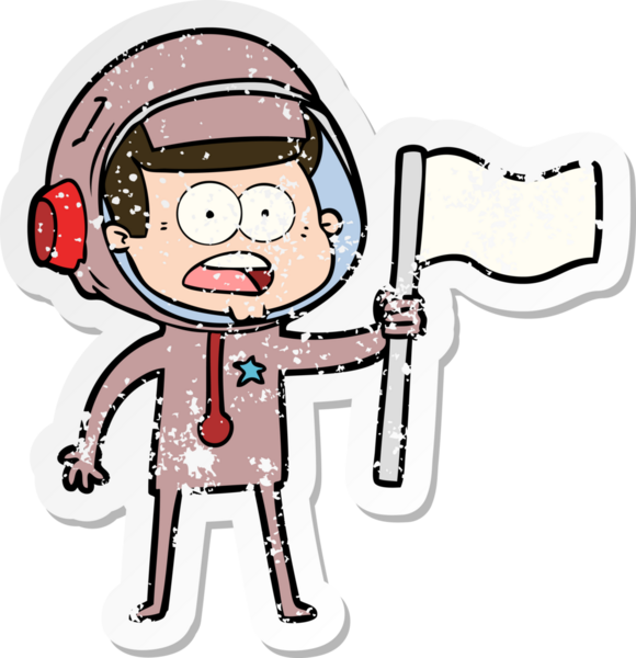 Bir karikatürün sıkıntılı çıkartması bir insan tarafından çekilen bayrağı sallayan astronot için sürpriz oldu.