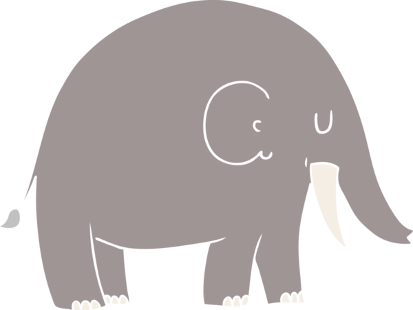 Bir insan tarafından çizilmiş düz renkli çizgi film fili.