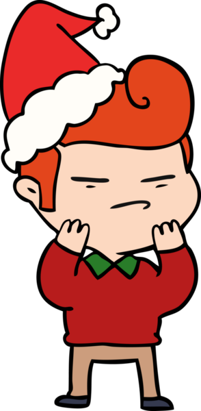 Bir insanın çizdiği Noel Baba şapkası takan havalı bir adamın el çizimi.