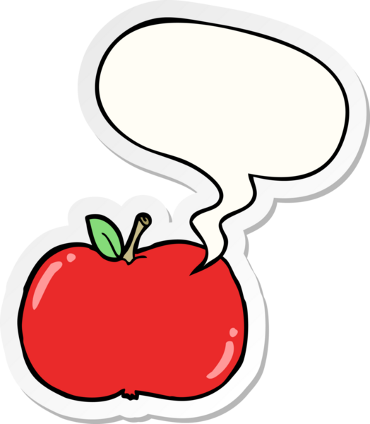 bir insan tarafından çizilmiş konuşma balonu çıkartmalı çizgi film elması.