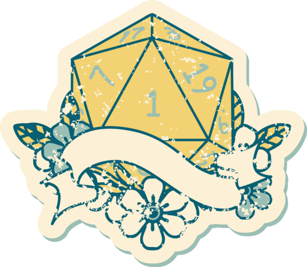 Retro Dövme Biçimi Doğal Bir d20 zar bir insan tarafından çizildi