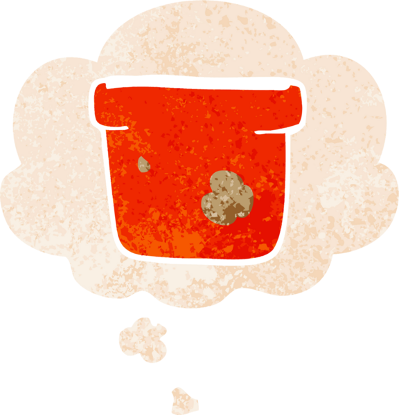 Düşünce baloncuklu karikatür saksısı bir insan tarafından çizilmiş dertli retro dokuma tarzı