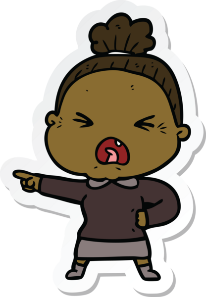 Bir insan tarafından çizilmiş kızgın yaşlı bir kadının çıkartması.