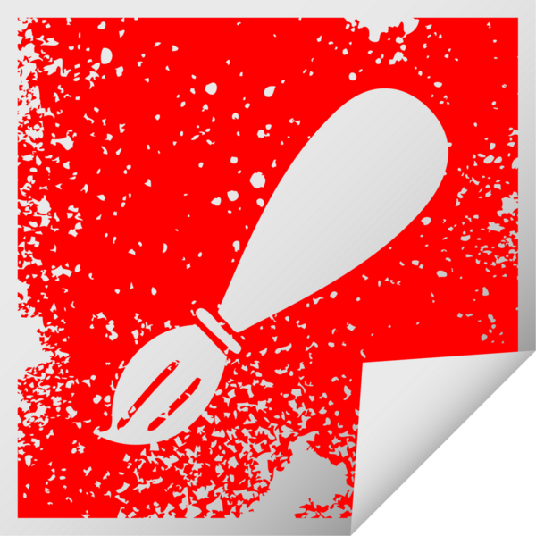 Bir insan tarafından çizilmiş bir boya fırçasının derisi soyulmuş kare çıkartması.