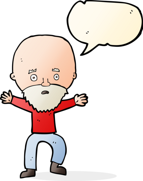 Bir insan tarafından çizilmiş konuşma baloncuğuyla panikleyen yaşlı bir adam.