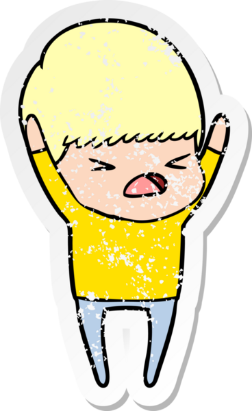 Bir insan tarafından çizilmiş stresli bir çizgi film çıkartması.