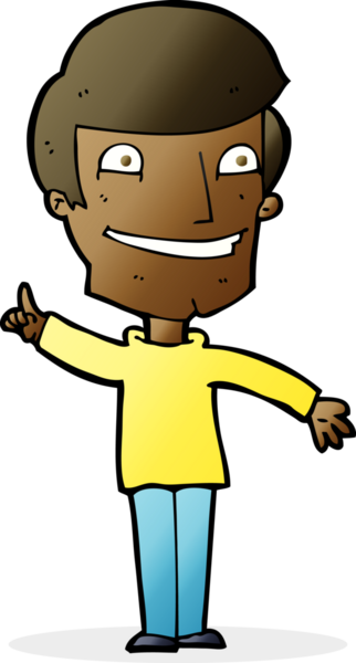 Bir insan tarafından çizilmiş bir fikirle sırıtan çizgi film adamı.