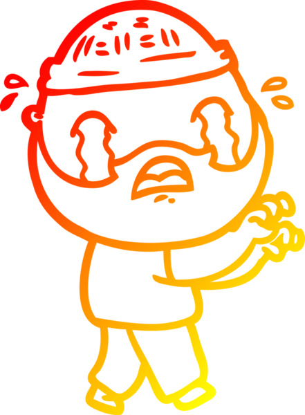 Bir insan tarafından çizilmiş ağlayan sakallı bir adamın sıcak çizgi çizimi.