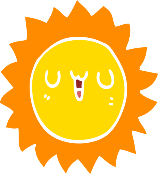 Bir insan tarafından çizilmiş düz renkli çizgi film güneşi