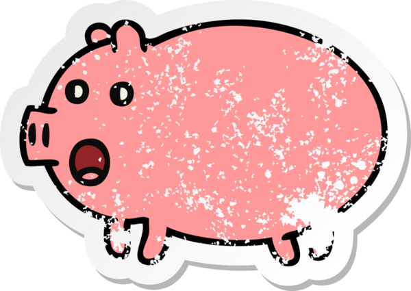 Bir insan tarafından çizilmiş şirin bir domuzun sıkıntılı çıkartması.
