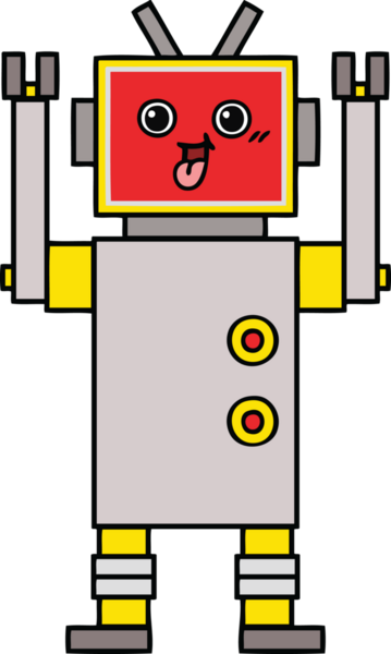 Bir insan tarafından çizilmiş sevimli bir robot karikatürü.