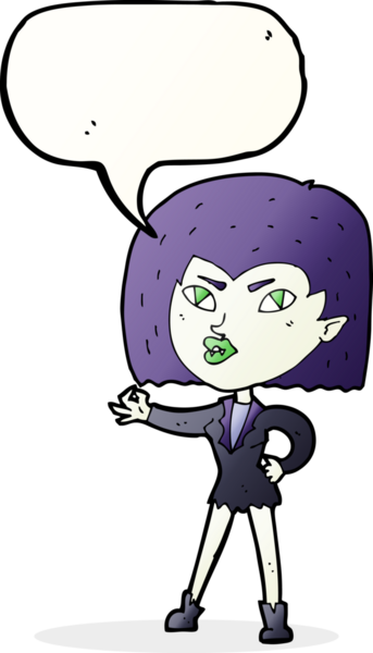 Bir insan tarafından çizilmiş konuşma balonu olan vampir kız.