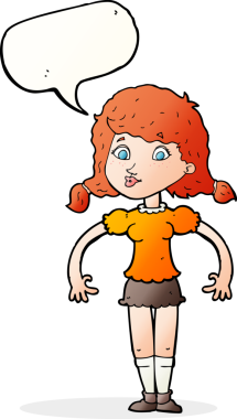 Bir insan tarafından çizilmiş konuşma balonu olan güzel bir kız.