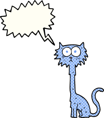 Bir insan tarafından çizilmiş serbest çizilmiş çizgi roman konuşma balonu çizgi film kedisi.