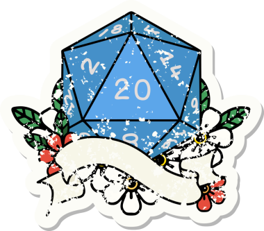 Bir insan tarafından çizilmiş 20 D20 zarının grunge çıkartması.