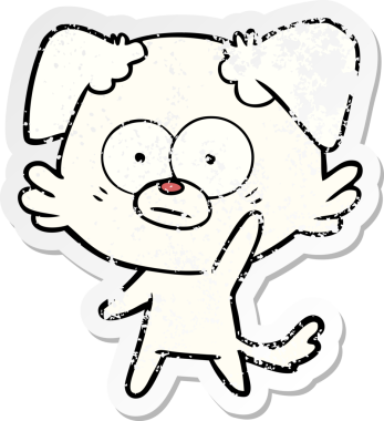 Sinirli bir köpek çizgi filminin insan tarafından çizilmiş bir çıkartması.