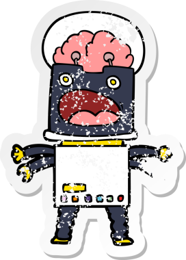 Bir insan tarafından çizilmiş karikatür robotunun sıkıntılı çıkartması.