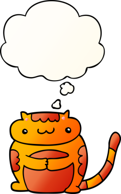 Bir insan tarafından çizilmiş yumuşak eğimli düşünce baloncuklu şirin çizgi film kedisi.