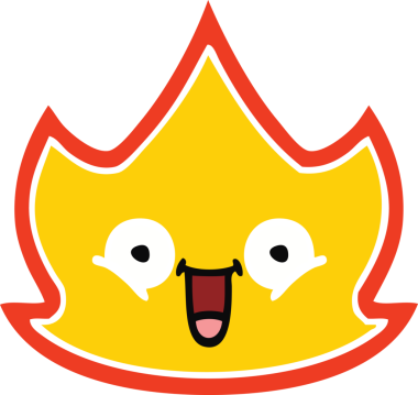 Bir insan tarafından çizilen mutlu ateşin düz renkli retro karikatürü