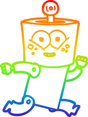 gökkuşağı gradyanı çizimi bir insan tarafından çizilmiş mutlu bir robot çizgi filmi.