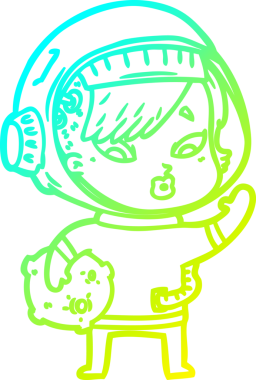 Bir insan tarafından çizilmiş soğuk gradyan çizgili astronot kadın çizimi.