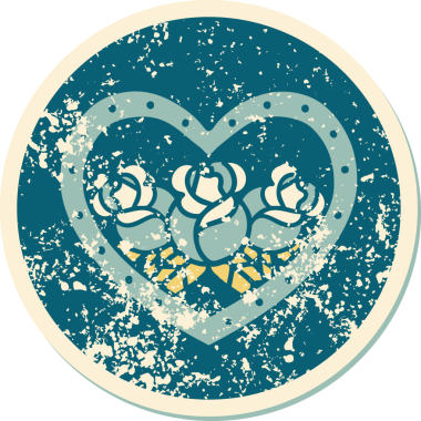 Bir insan tarafından çizilmiş kalp ve çiçeklerin sembolik depresif dövme şekli