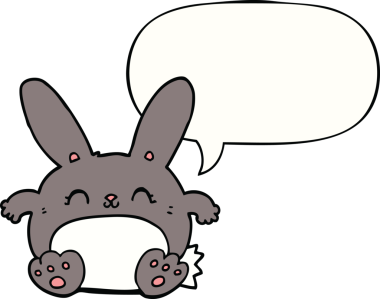 Bir insan tarafından çizilmiş konuşma balonlu çizgi film tavşanı.