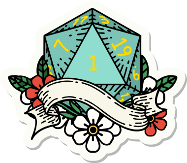 Bir insan tarafından çizilmiş doğal bir d20 zar etiketi.