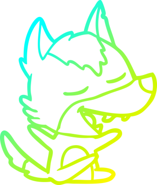 Bir insan tarafından çizilmiş gülen bir kurdun soğuk çizgi çizimi.