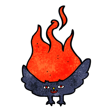 Bir insan tarafından çizilmiş alevli cadılar bayramı yarasası çizgi filmi