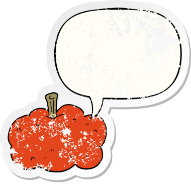 Konuşan balkabağı bir insan tarafından çizilmiş sıkıntılı eski bir çıkartma