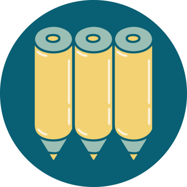 Bir insan tarafından çizilmiş renkli kalemlerin ikonik dövme şekli