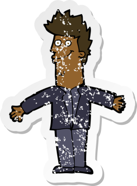 Bir insan tarafından çekilen kolları açık, mutlu bir adamın karikatür yapıştırması.