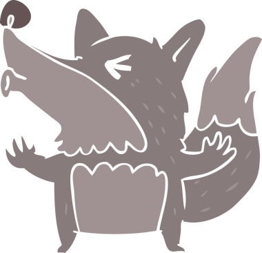 Düz renkli karikatür kurt adam uluyan bir insan tarafından çizilmiş.