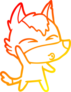 Bir insan tarafından çizilmiş, el sallayan bir kurdun sıcak çizgi çizimi.