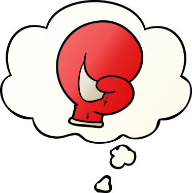 Düşünce baloncuklu boks eldiveni karikatürü bir insan tarafından çizilmiş.