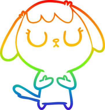 Gökkuşağı gradyan çizimi. Bir insan tarafından çizilmiş şirin bir köpek çizimi.