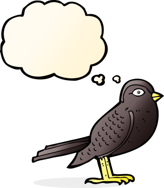 Bir insan tarafından çizilmiş düşünce baloncuklu bahçe kuşu.