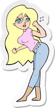 Bir insan tarafından çizilmiş bir karikatür kadının çıkartması.