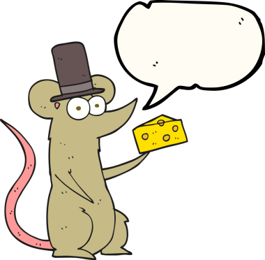 Bir insan tarafından çizilmiş peynirli serbest konuşma balonu çizgi film faresi