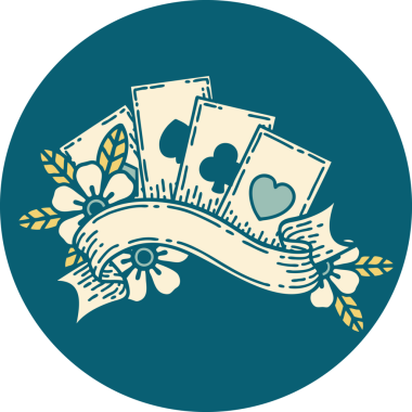 Bir insan tarafından çizilmiş kartların ve pankartın ikonik dövme şekli