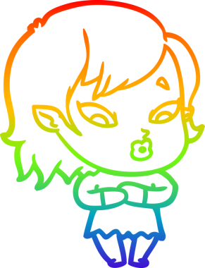 Gökkuşağı gradyan çizgisi. Bir insan tarafından çizilmiş şirin bir vampir kız çizgi filmi.