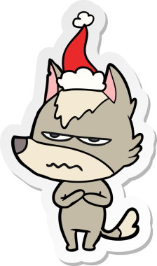 Bir insan tarafından çizilmiş Noel Baba şapkası giymiş kızgın bir kurdun el yazısı.