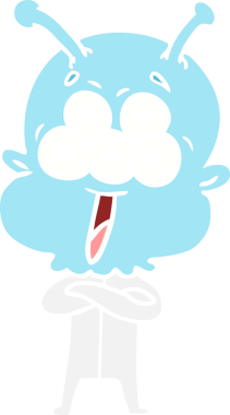 Bir insan tarafından çizilmiş mutlu düz renkli çizgi film uzaylısı.